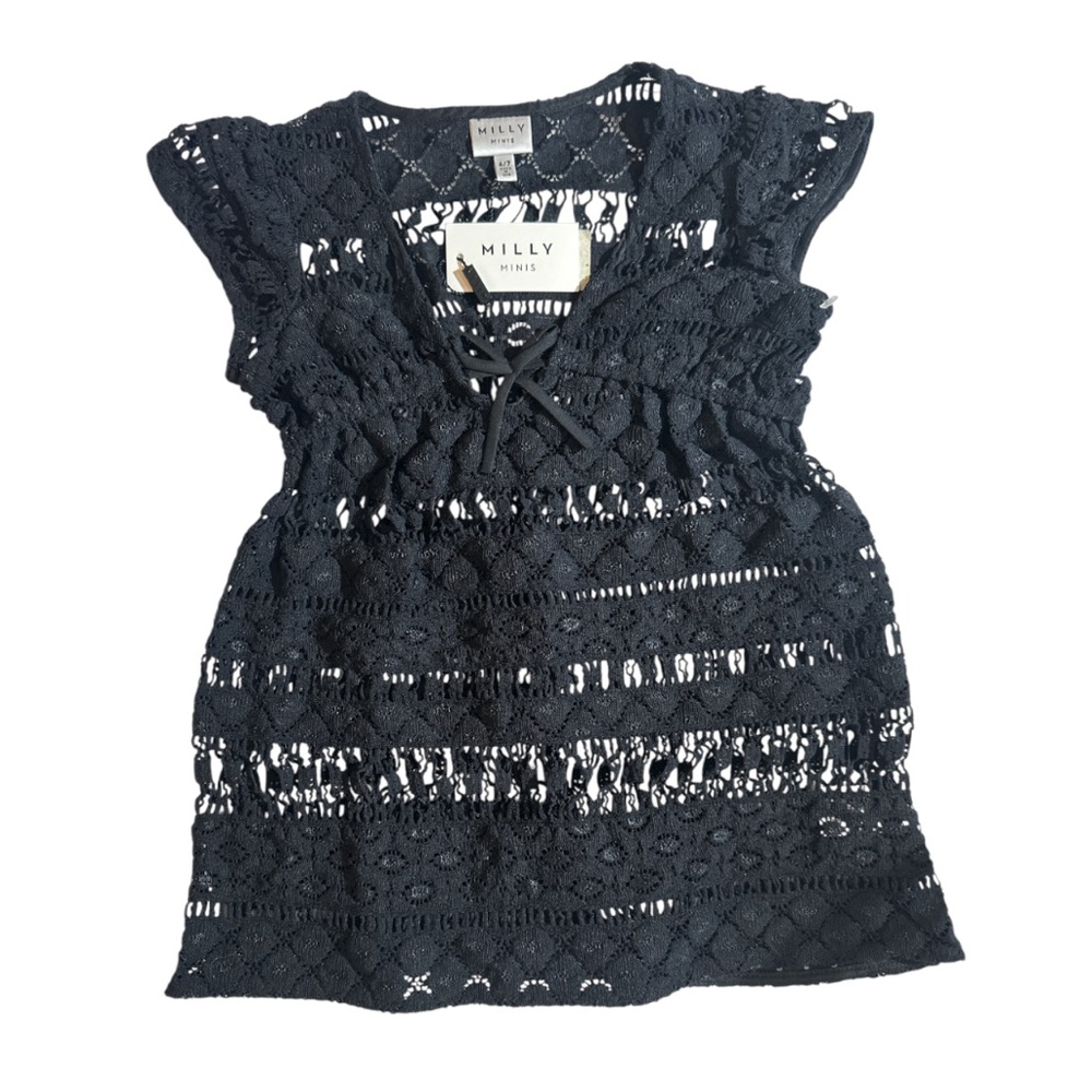 NWT Milly Minis girls Black Lace crochet swim cover up size 6/7